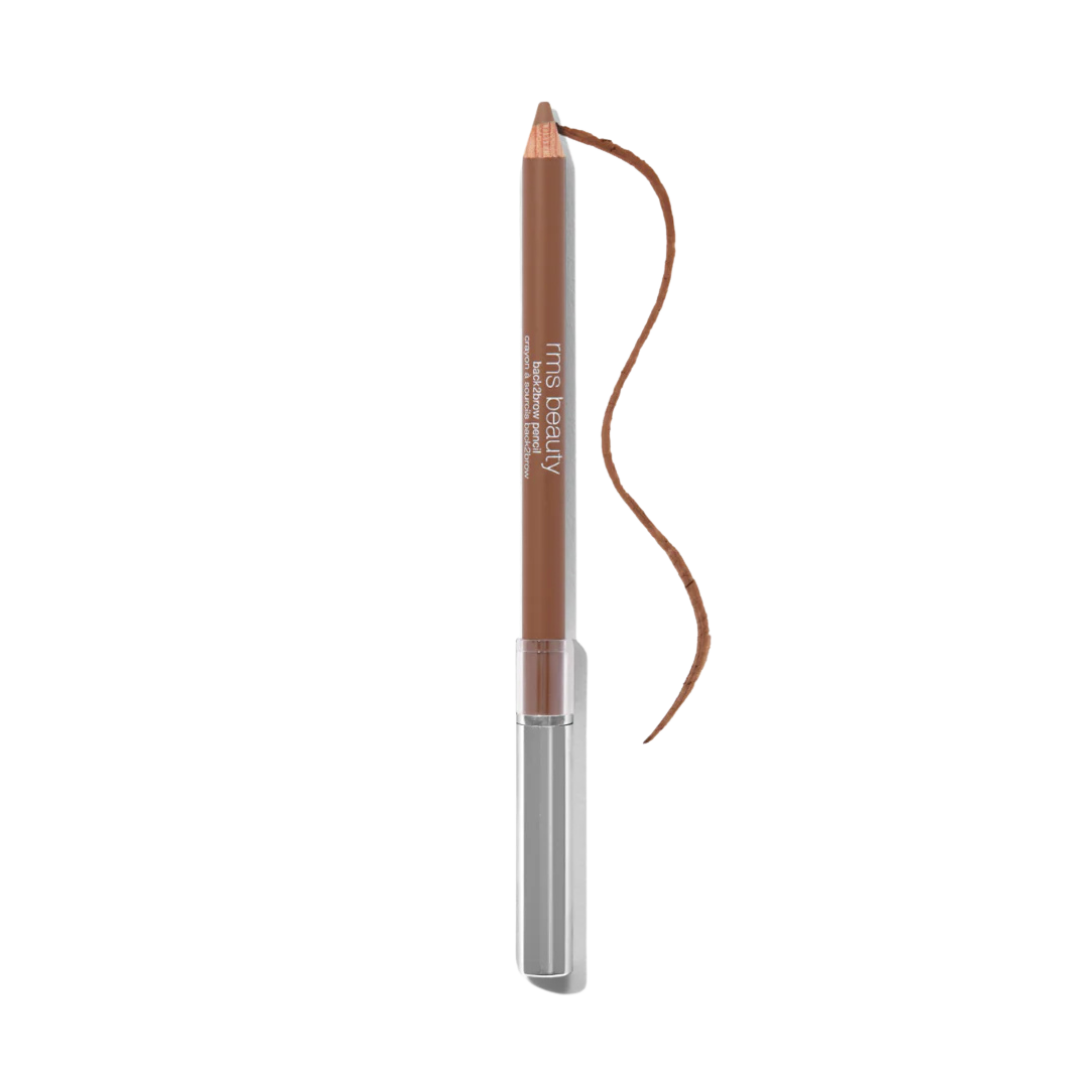 Lápiz de cejas tono medio rms beauty. Lápiz para cejas La Crème Organics, cabado cremoso para cejas castaño claro.