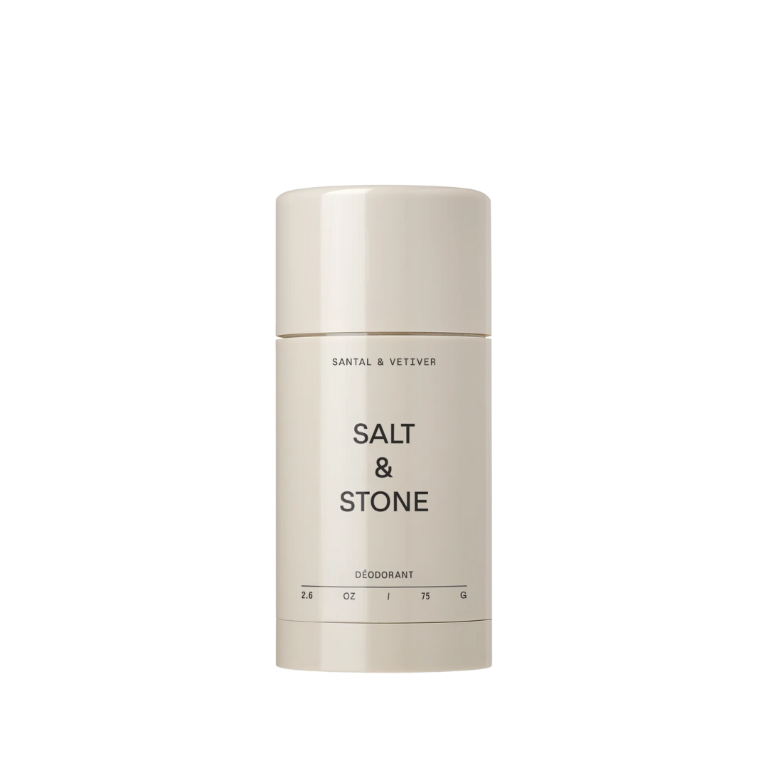 Desodorante Salt & Stone Santal y vetíver extra strenght. Desodorante de fórmula duradera y textura cremosa con ingredientes naturales sin aluminio.