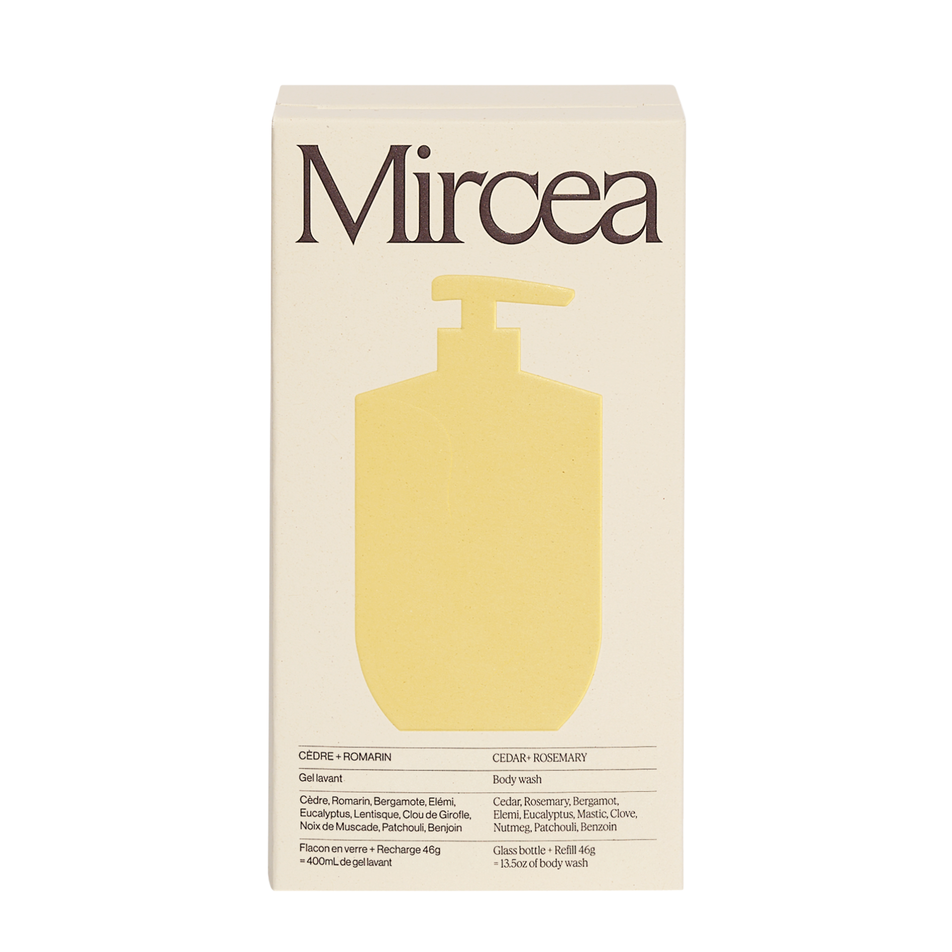 Mircea Body Wash Cedar + Rosemary transforma la ducha en un bosque aromático que limpia con suavidad.