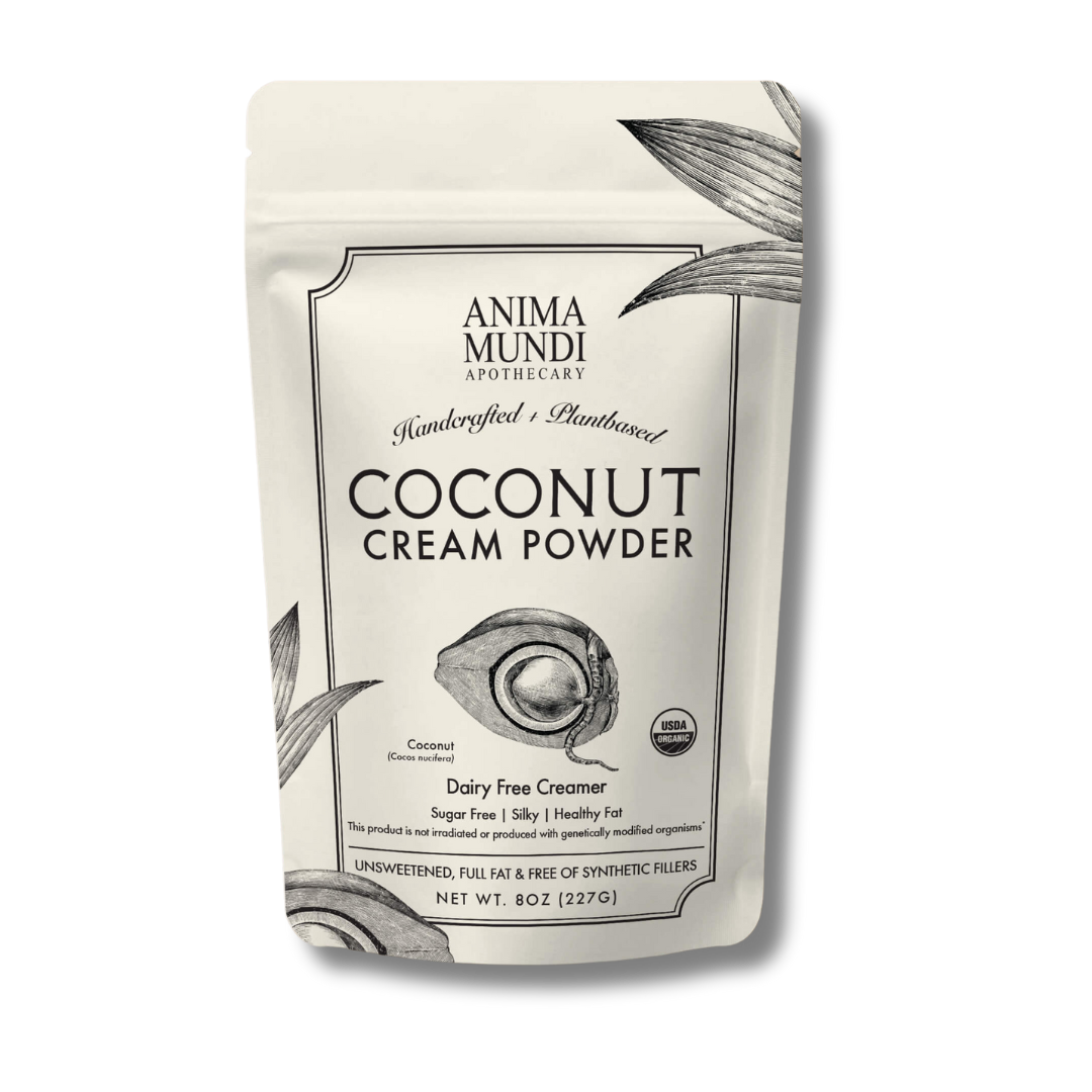 Coconut Cream Powder de Anima Mundi, crema de coco en polvo rica en grasas saludables y fibra para añadir a bebidas o recetas.