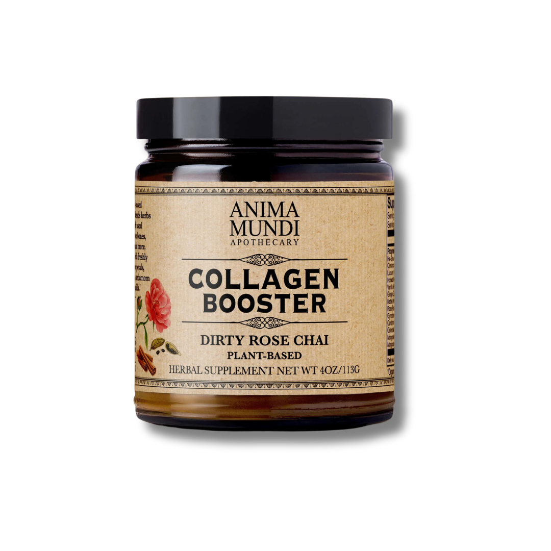Collagen Booster de Anima Mundi, mezcla botánica con adaptógenos y especias para estimular la producción natural de colágeno.