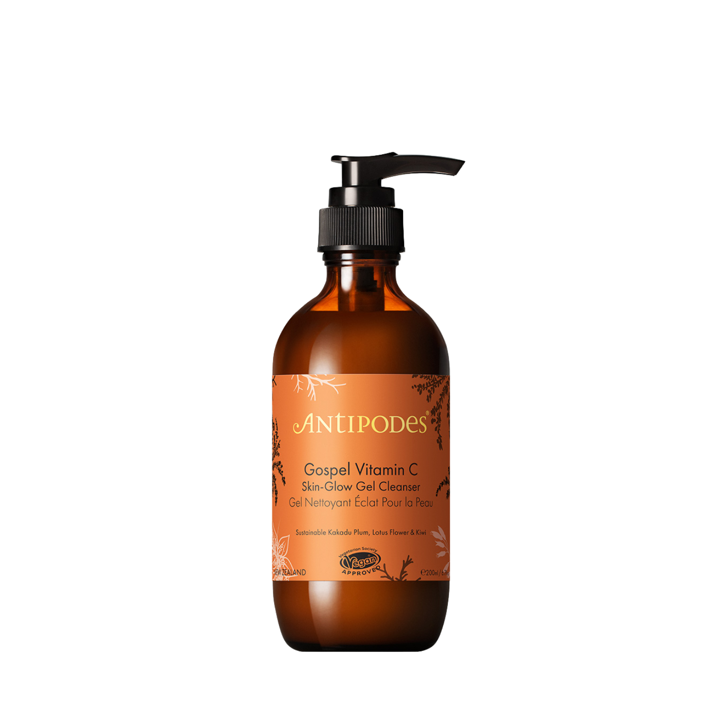 Gospel Vitamin C Gel Cleanser de Antipodes, limpiador facial con Kakadu Plum y Vinanza® Grape para limpiar, iluminar y equilibrar la piel.