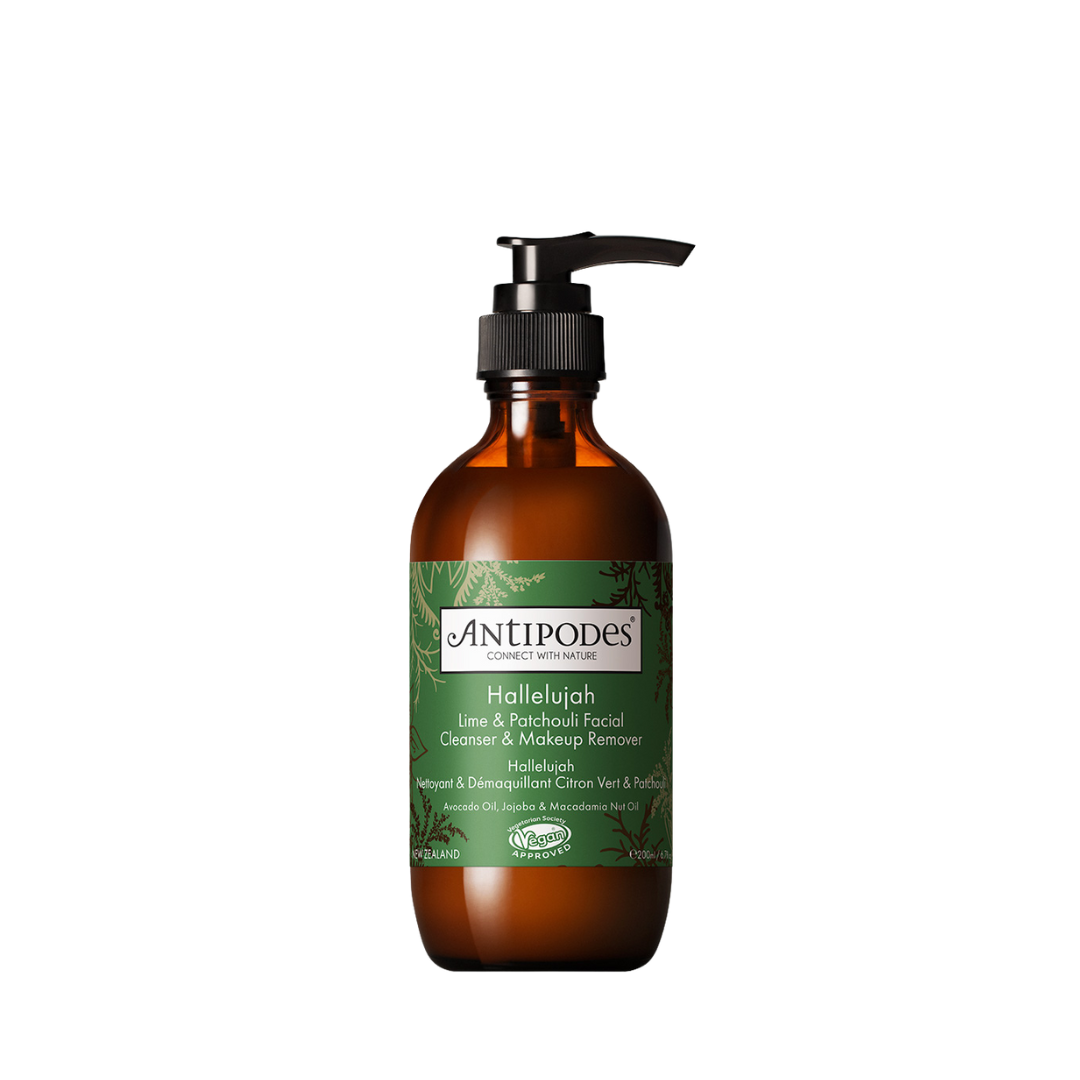 Hallelujah Lime & Patchouli Nourishing Cleanser de Antipodes limpia, calma y reconecta la piel con su equilibrio natural.