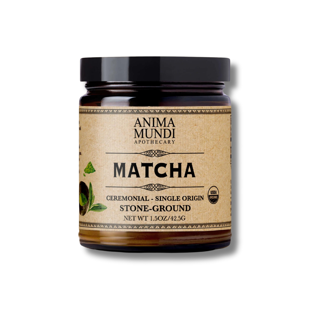 Matcha Organic Ceremonial Grade de Anima Mundi, té verde japonés molido a piedra para energía sostenida y concentración.