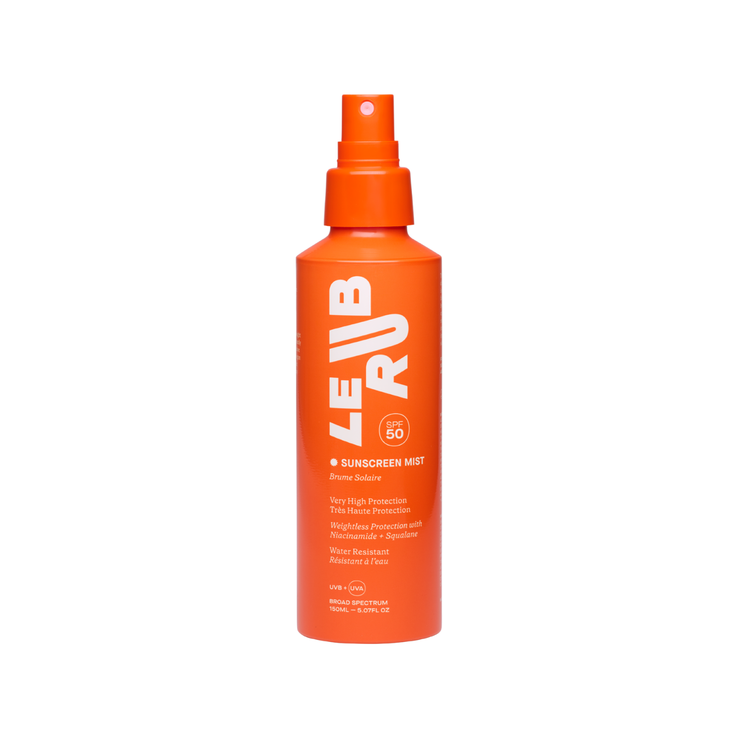 Sunscreen Mist SPF50 de Le Rub, fórmula ligera y fotoestable que cuida la piel y respeta el océano.