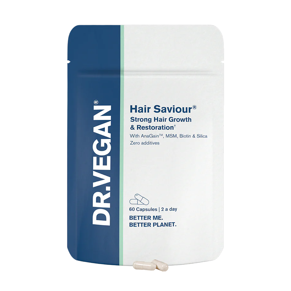 Suplemento para fortalecimiento de pelo Hair Saviour Dr Vegan. Suplemento en cápsulas con colágeno vegano y nutrientes esenciales.