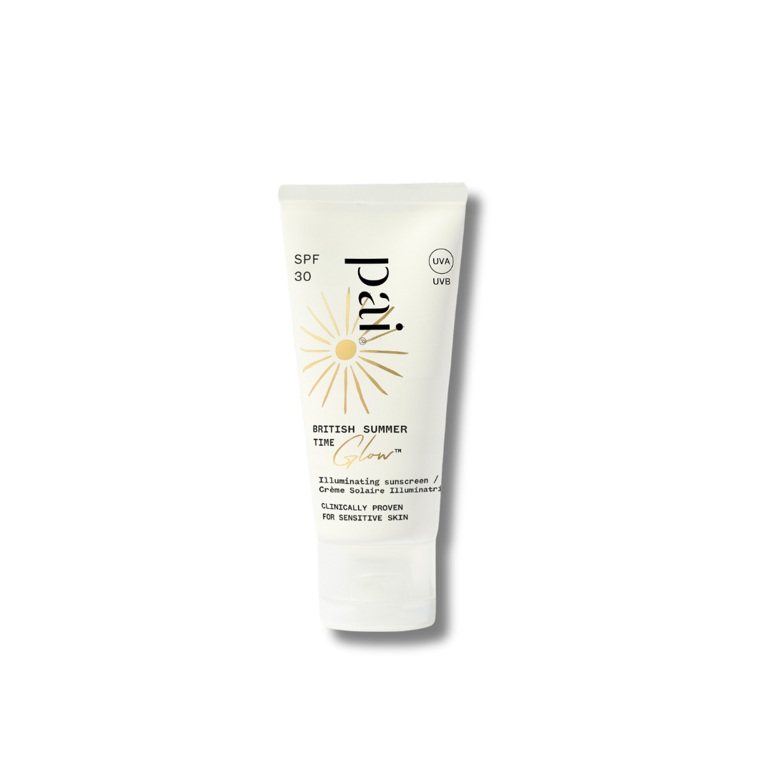 British Summer Time Glow™ de Pai, protector solar mineral con SPF 30 y acabado luminoso natural.