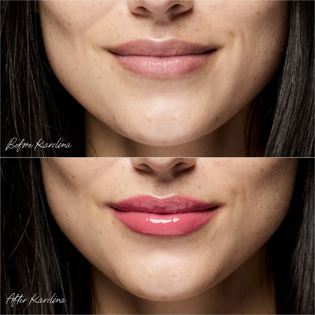 Los labios cobran vida con un velo profundo de brillo sin rastro de pegajosidad ni exceso.
