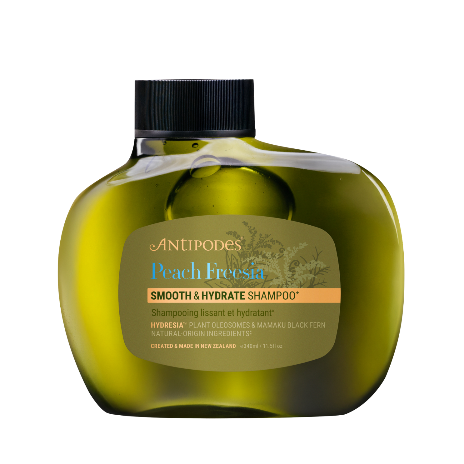 Antipodes Peach + Freesia Smooth & Hydrate Shampoo, champú suave para cabello seco y encrespado.