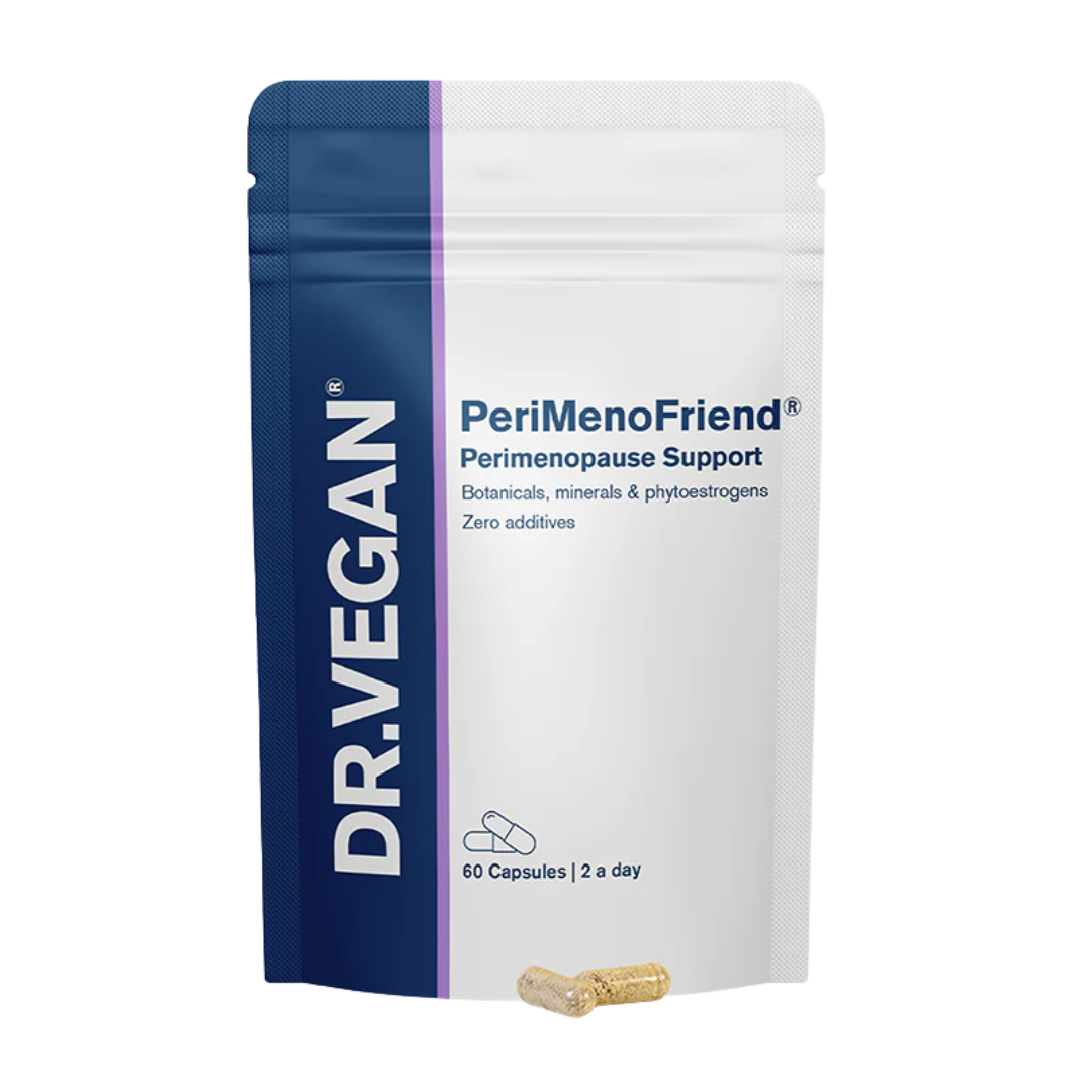PeriMenoFriend® de Dr. Vegan acompaña la perimenopausia con equilibrio hormonal y bienestar integral.