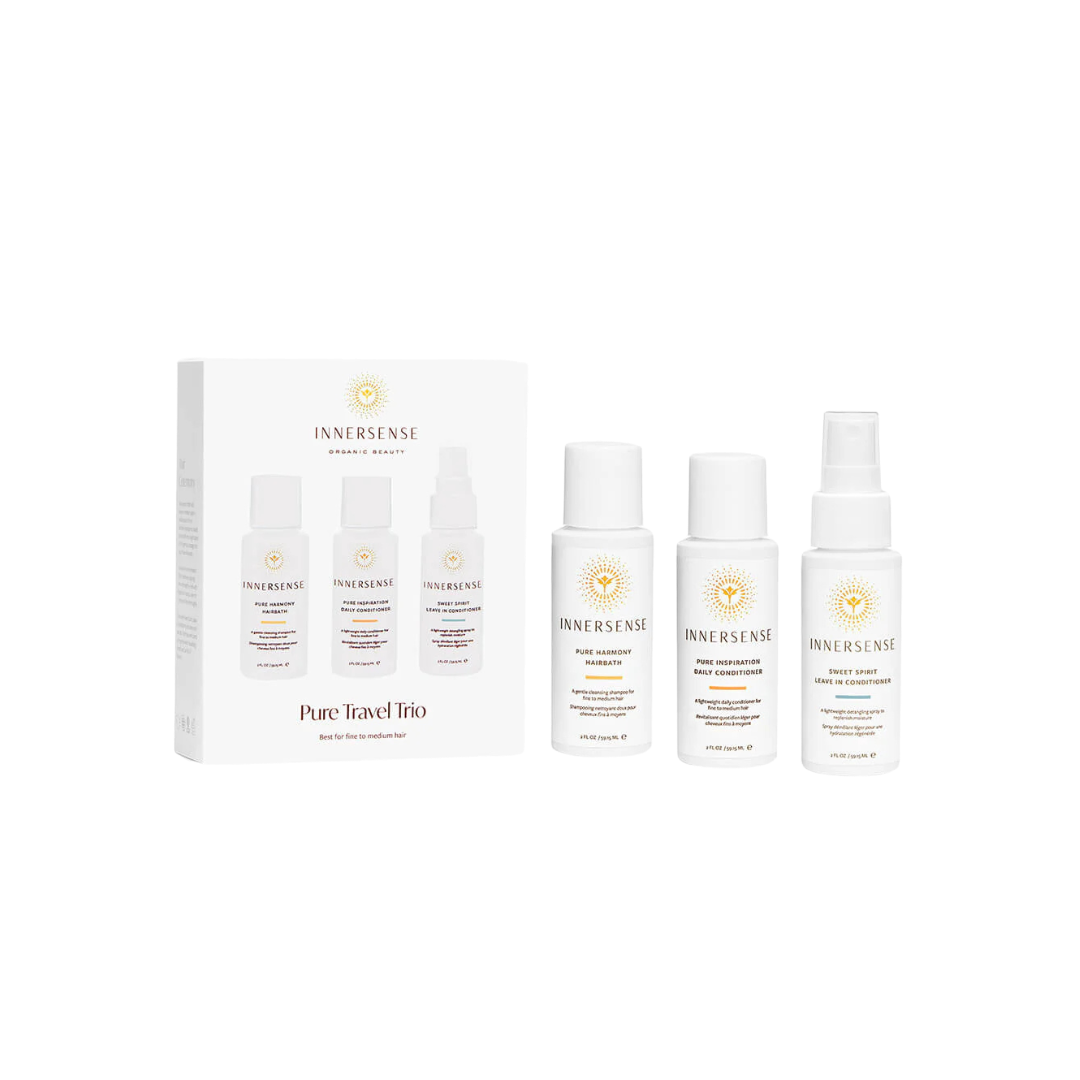 Trío capilar para cabello fino o medio. Limpieza suave, hidratación ligera y volumen natural en formato viaje.
