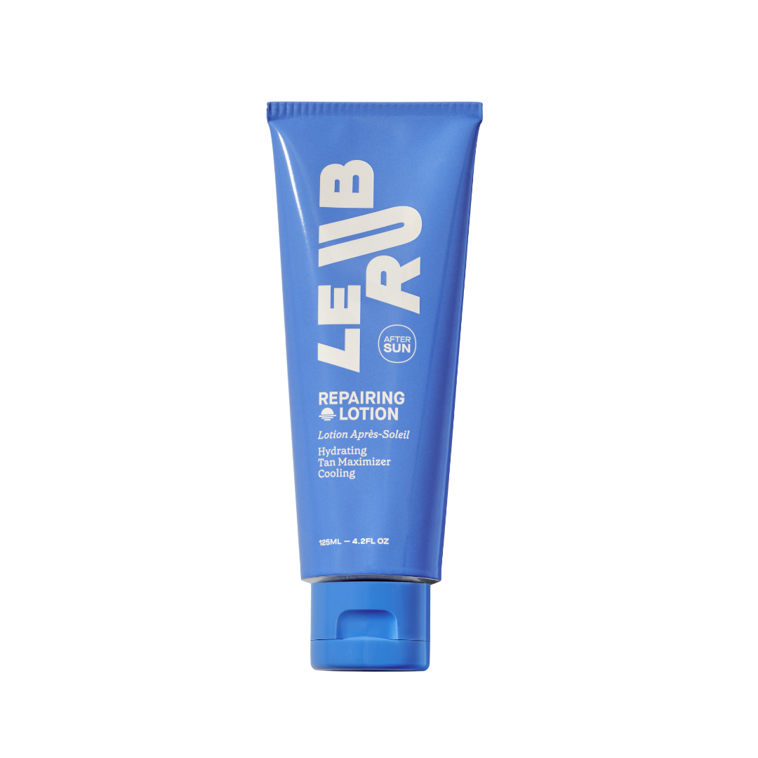 Tubo de Repairing Lotion de Le Rub, loción hidratante y calmante para después del sol.