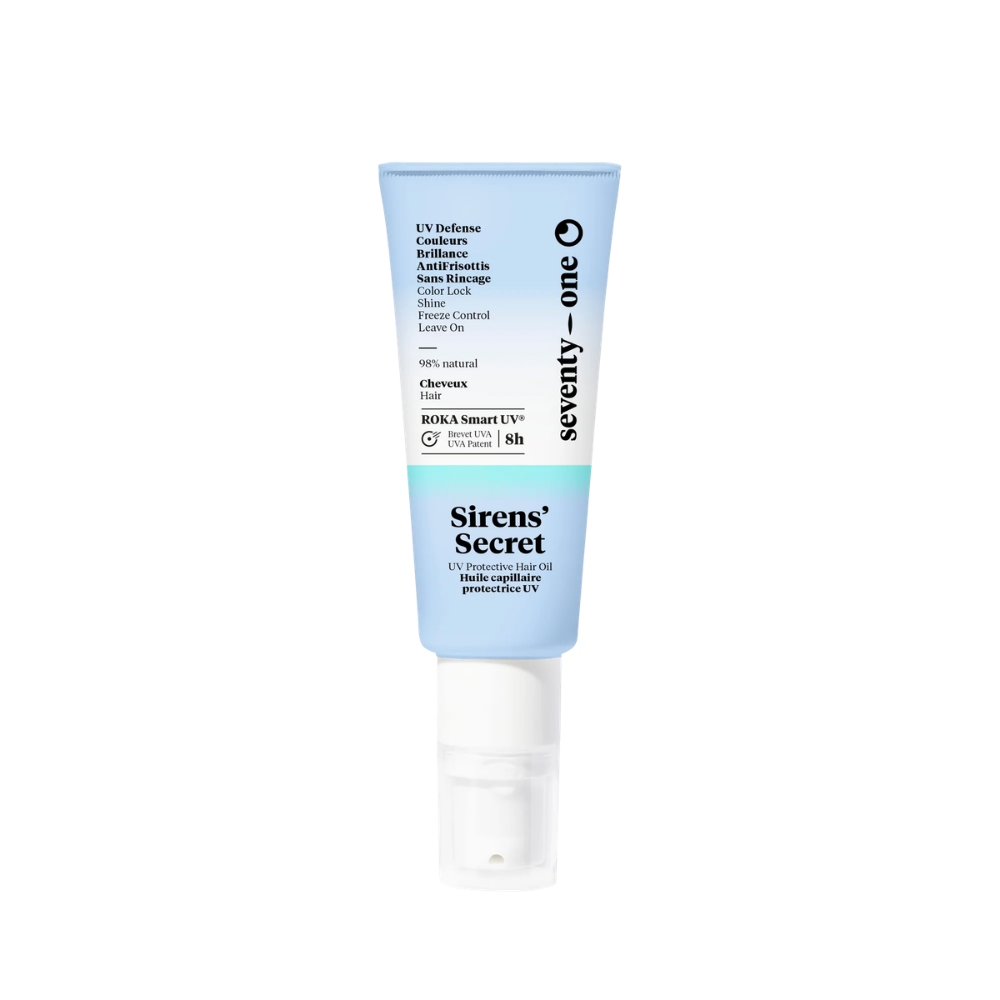 Siren's Secret de Seventy-One Percent protege el cabello del sol con una textura ligera y fluida.