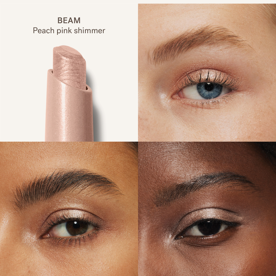 El tono Beam ilumina la mirada con un melocotón rosado sedoso que aporta calidez y frescura instantánea.