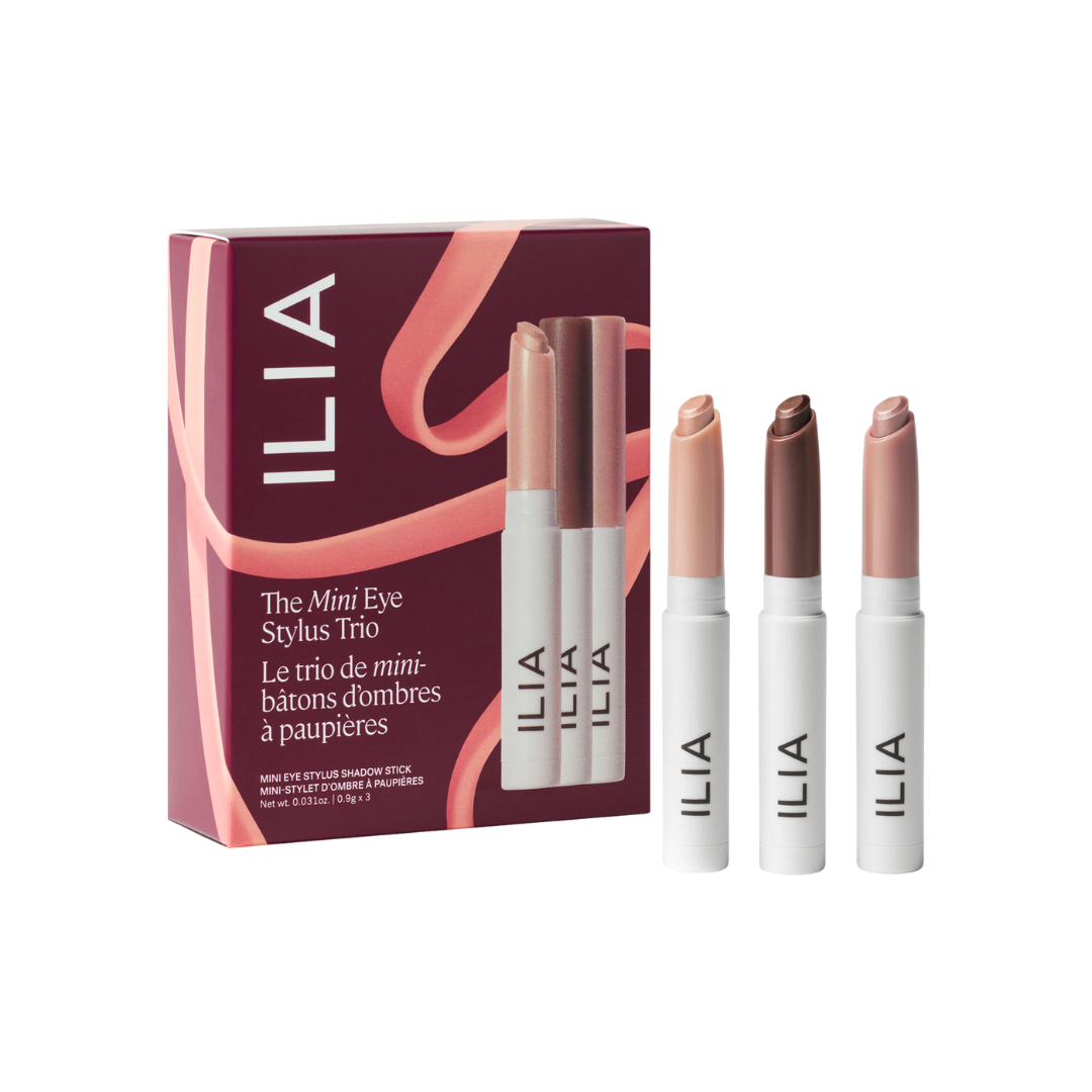 The Mini Eye Stylus Trio Set de ILIA Beauty transforma la mirada con tres tonos cremosos y luminosos.