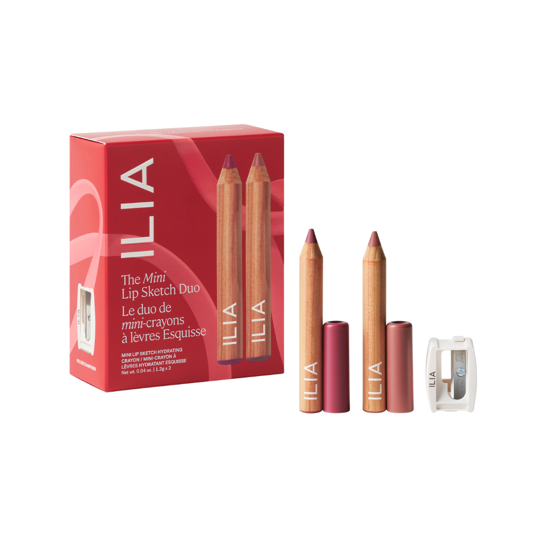 The Mini Lip Sketch Duo de ILIA Beauty une color, precisión e hidratación en dos tonos irresistibles y un sacapuntas.